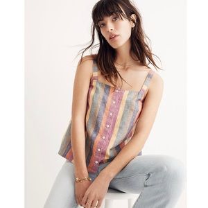 Madewell Rainbow Stripe Button-Front Linen Blend Tank Top